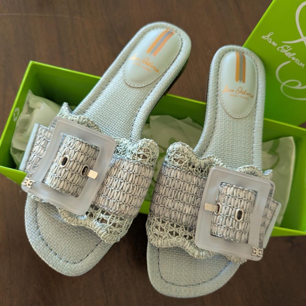 Sam Edelman Light Blue Raffia Slide Sandals